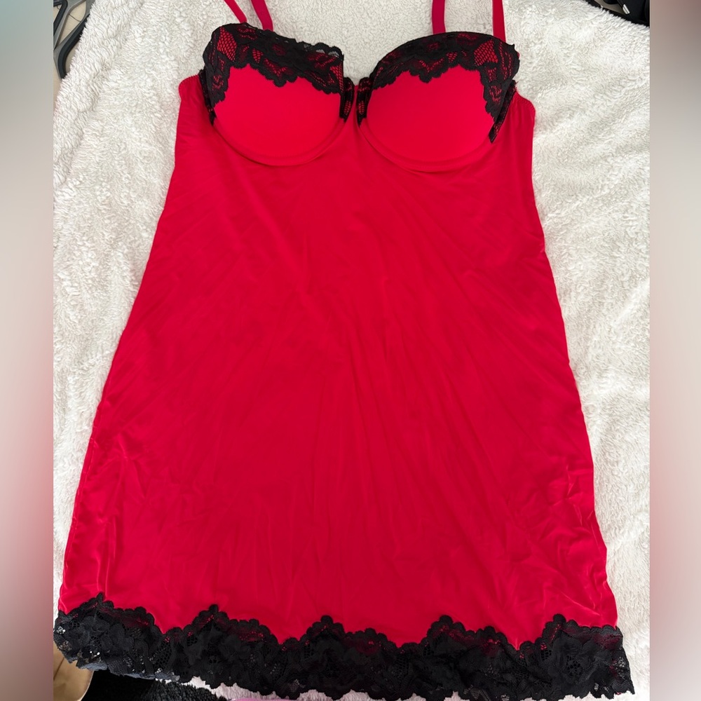 H&M Red Chemise with Black Lace Detail